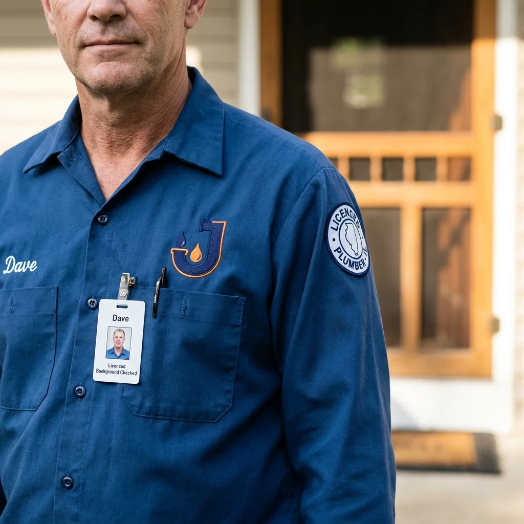 Licensed plumber showing ID badge in Woodlawn, VA