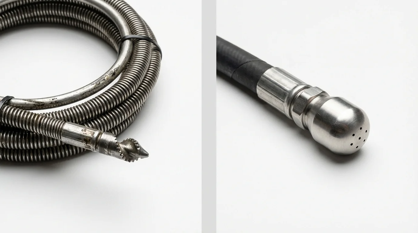 Drain snake cable and hydro jetting nozzle used for drain cleaning in Woodlawn, VA