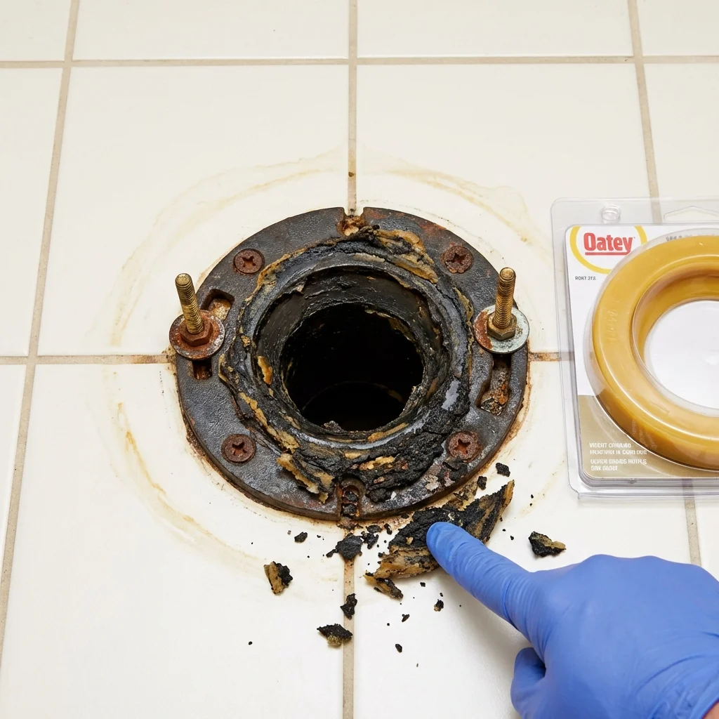 Failed wax ring showing water seepage at the base of a toilet in a Woodlawn, VA home