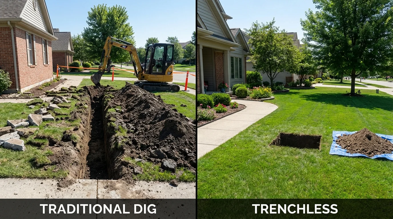 Trenchless sewer repair with minimal yard damage versus traditional excavation in Woodlawn, VA